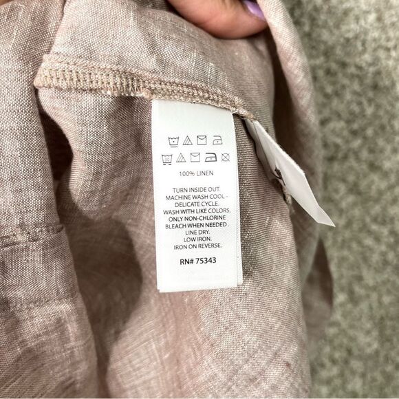 Tahari Top Women’s Small Tan Brown 100% Linen 3/4 Sleeve Collared Popover Blouse - Picture 5 of 5